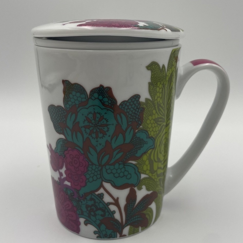 Porcelain Tea‎ Mug Infuser Set With Lid- 3 Piece- White/Floral Paula Scaletta